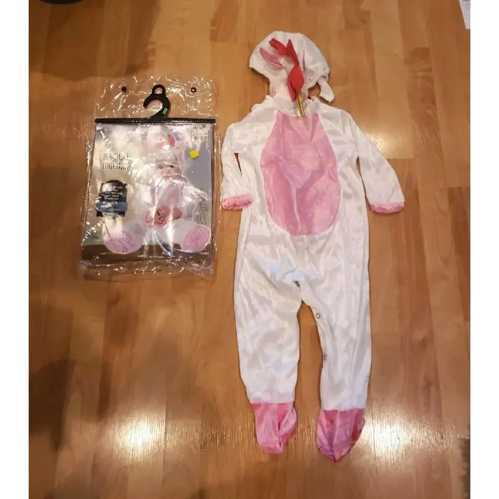 InCharacter Baby Unicorn Halloween Costume Hooded Jumpsuit 12-18M Pink & White